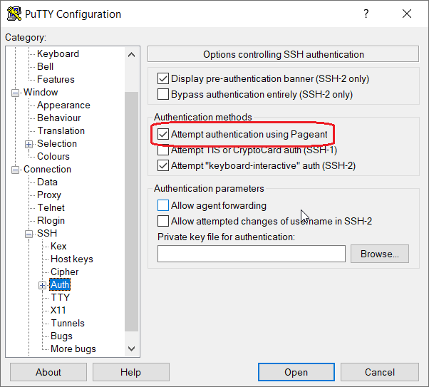 Configure PuTTY to use Pageant.